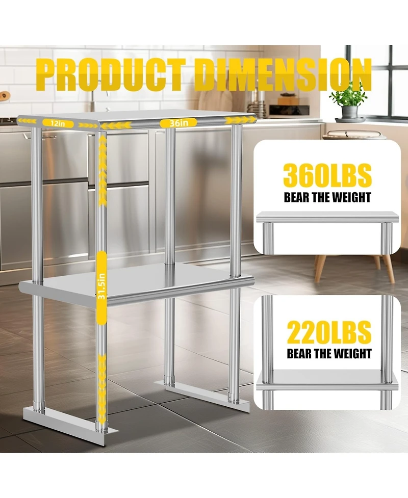 Streamdale Furniture Double Overshelf 2 Tier Stainless Steel 12x36"