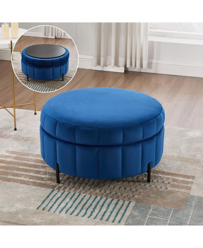 Streamdale Furniture 31.5" Velvet Round Storage Ottoman - Navy