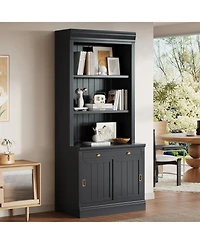 Streamdale Furniture 83.4" Bookshelf w/ Sliding Doors, Modern Bookcase, Black