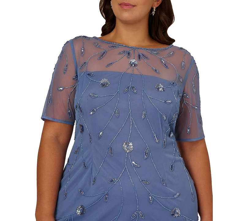 Adrianna Papell Plus Beaded Mesh Sheath Dress