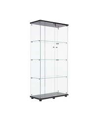 Streamdale Furniture Two Door Glass Cabinet Glass Display Cabinet with 4 Shelves, Black