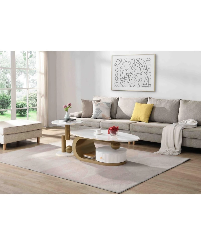 Streamdale Furniture Golden Nesting Coffee Table Set - Oval & Round