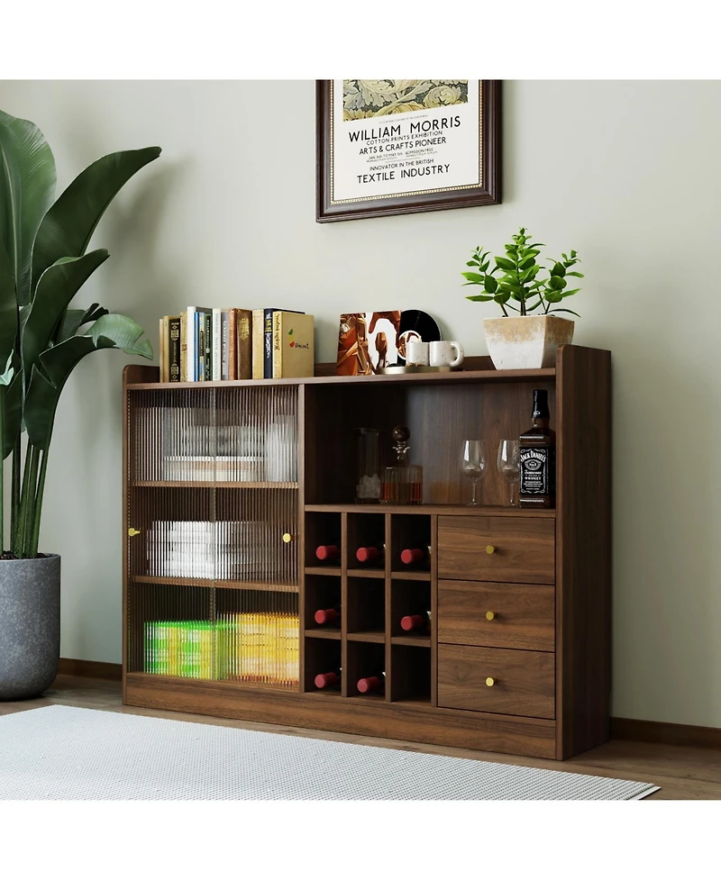 Streamdale Furniture Striped Glass Door Sideboard