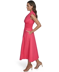 Vince Camuto Women's Smock Waist Front Zip Midi Dress