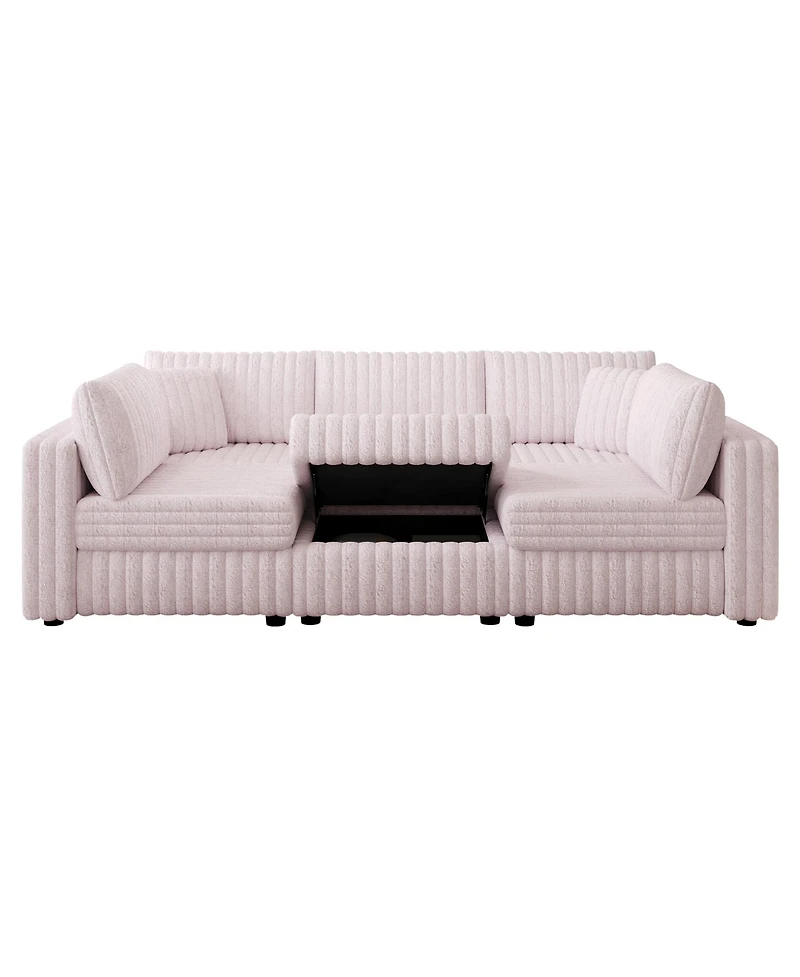 Streamdale U-Shaped 6-Person Sofa with Ottoman, Light Pink, Modular Furniture