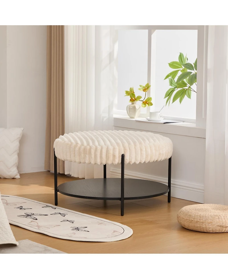 Streamdale Furniture Upholstered Round Ottoman Coffee Table with Storage