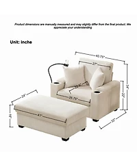 Streamdale Furniture 55" Oversized Chaise Lounge Chair with Ottoman, Storage & Usb - Beige