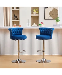 Streamdale Furniture Velvet Bar Stool Set of 2, Adjustable Swivel, Silver Legs