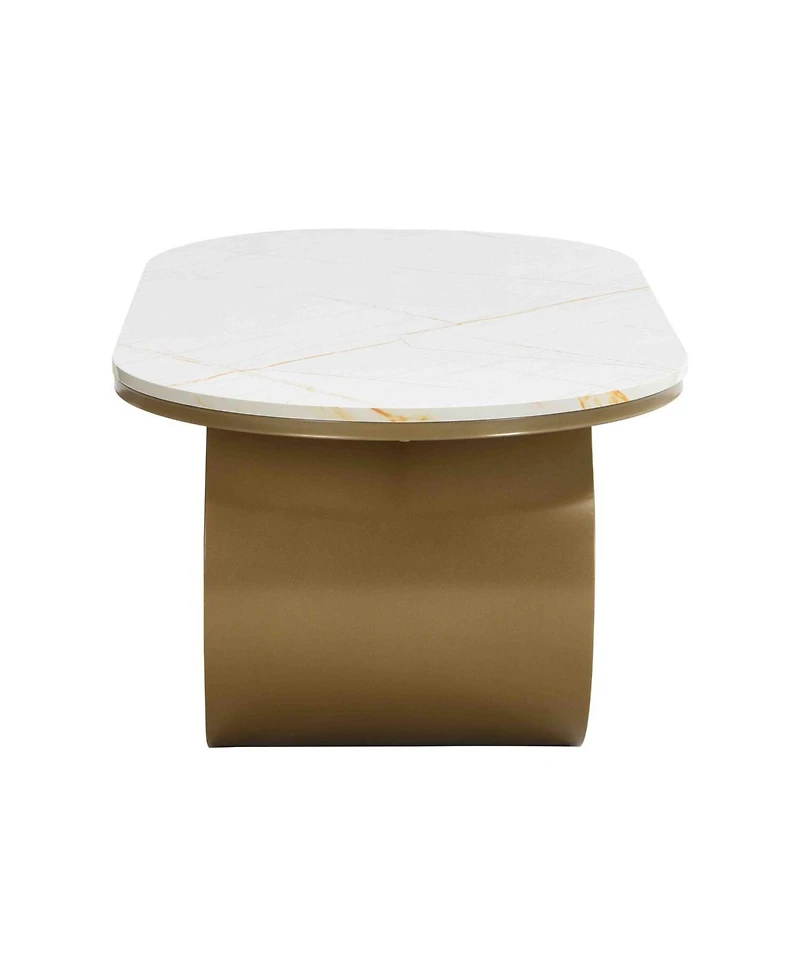Streamdale Furniture Modern Oval Coffee Table w/ Storage & Faux Marble Top