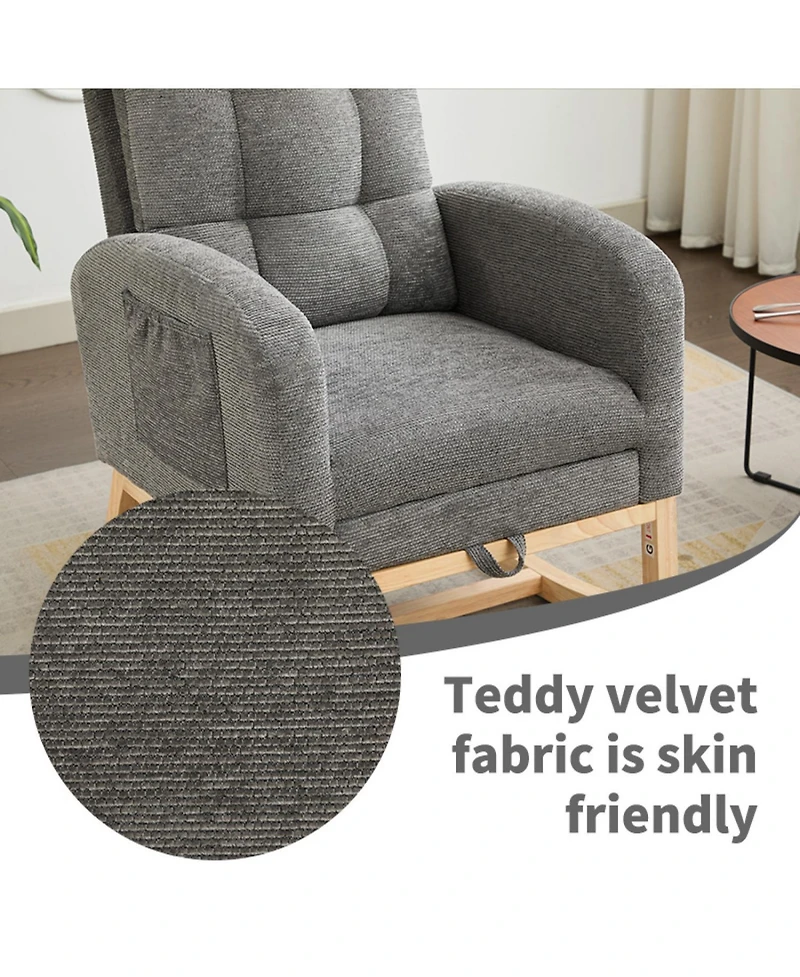 Streamdale Furniture Modern Rocking Chair with Wood Legs & Adjustable Footrest