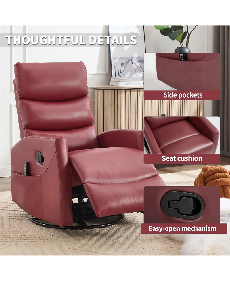 Streamdale Furniture Red Fabric Heat Massage Rocker Recliner
