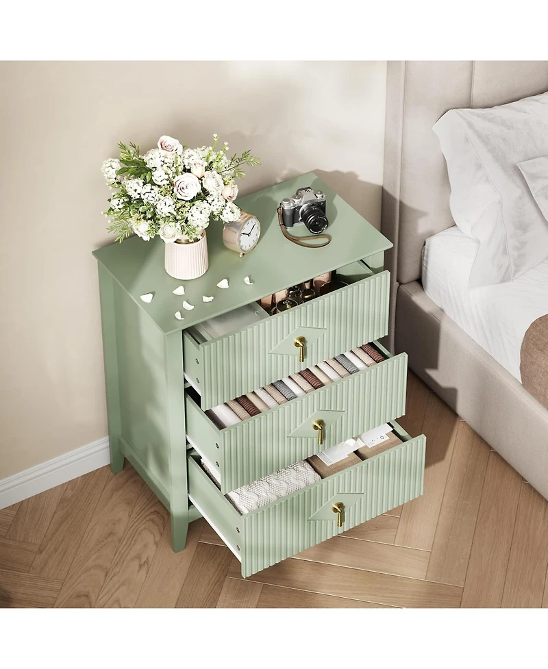 Gaomon Fluted Dresser 27.5"W, 3-Drawer Wood Chest, Modern Bedroom Storage Cabinet