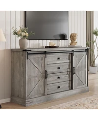 gaomon 59" Farmhouse Dresser with 4 Drawers & Barn Doors, Tv Stand Storage Cabinet for Bedroom, Living Room