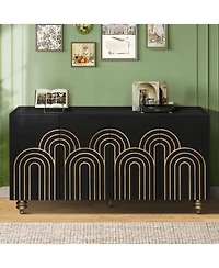 Streamdale Furniture Streamdale Black Fluted Sideboard Buffet - 4 Doors, Adjustable Shelves