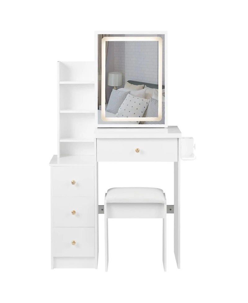 Streamdale Furniture Bedside Vanity Table with Sliding Led Mirror and Charging Station