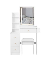 Streamdale Furniture Bedside Vanity Table with Sliding Led Mirror and Charging Station