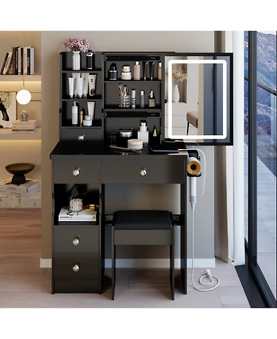 Streamdale Furniture 29.2" Vanity Table Led Mirror Power Stool