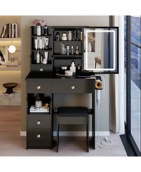 Streamdale Furniture 29.2" Vanity Table Led Mirror Power Stool