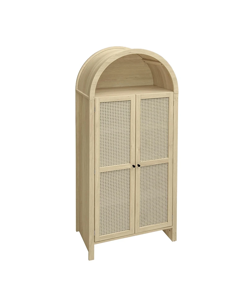 Streamdale Furniture Arched Kitchen Pantry Cabinet with Rattan Door & Adjustable Shelves