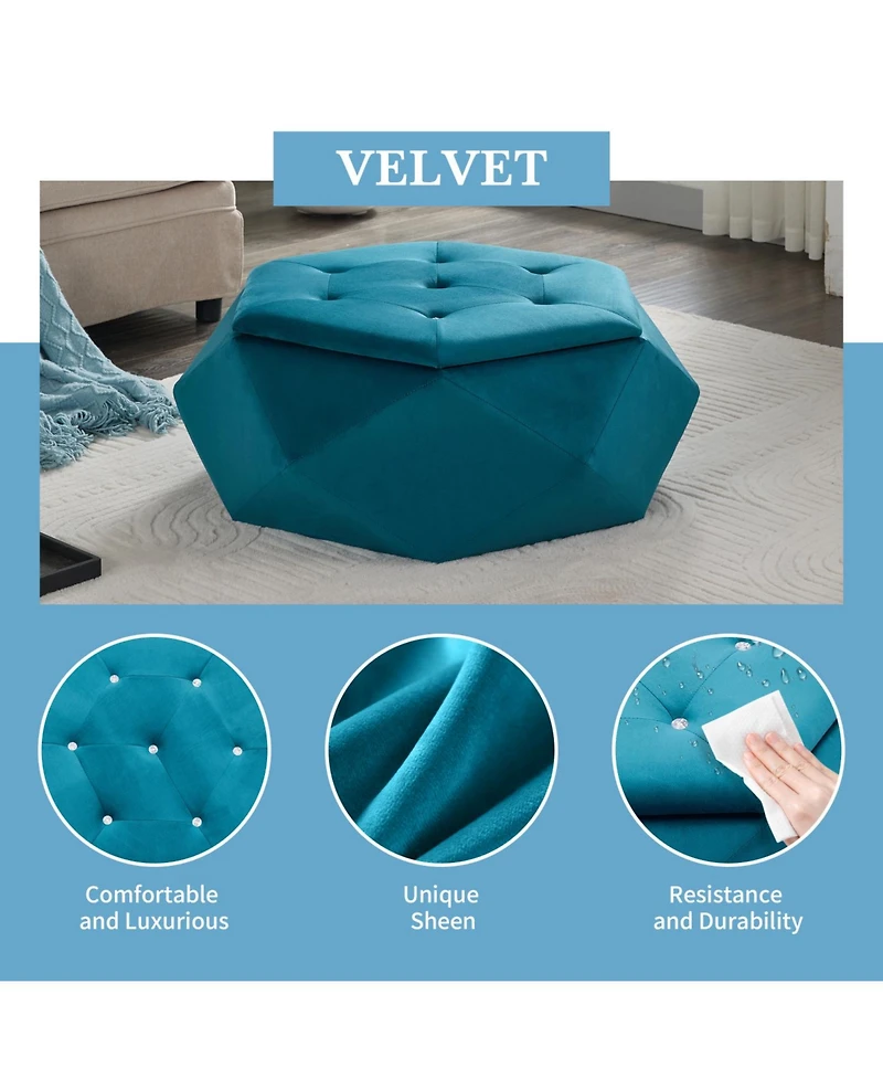 Streamdale Furniture Velvet Diamond Tufted Storage Ottoman - Footrest/Seating