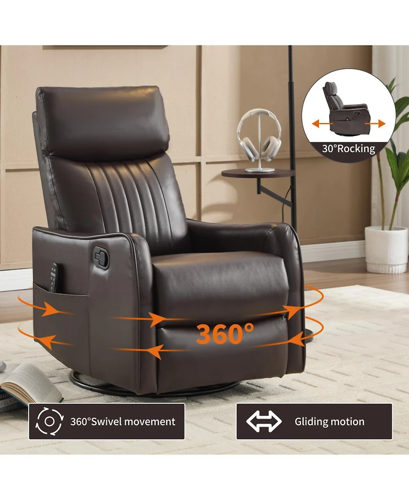 Streamdale Furniture Brown Faux Leather Massage Rocker Recliner