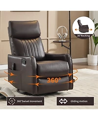 Streamdale Furniture Brown Faux Leather Massage Rocker Recliner