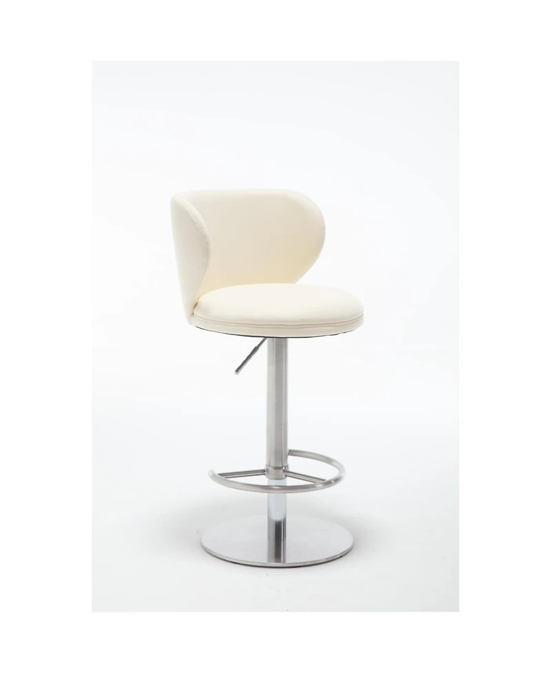Streamdale Furniture Titanium Leather Bar Stool, Swivel Adjustable Height, White