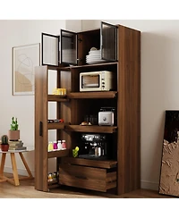 Streamdale Furniture 70.87" Kitchen Pantry Cabinet w/ Pull-Out Shelves, Drawer & Microwave Stand