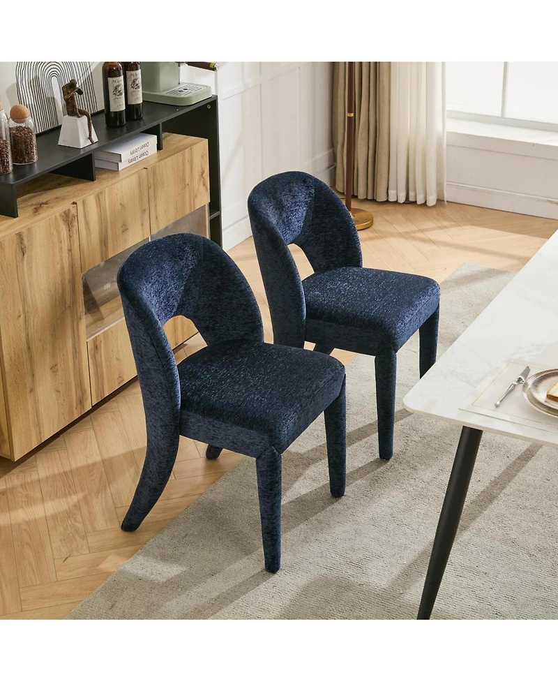 Streamdale Blue Chenille Dining Chairs - Hollow Back, Set of 2
