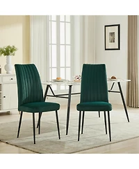 Streamdale Green Velvet Dining Chairs, Adjustable Feet, Set of 2