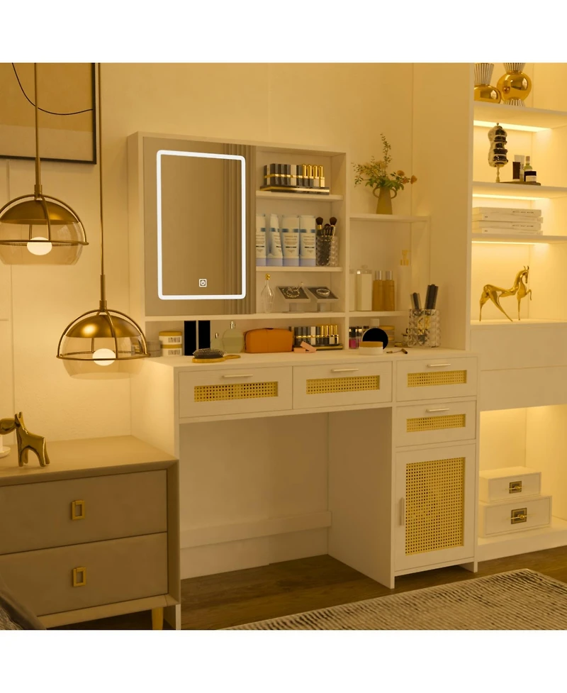 Streamdale Furniture Streamdale Led Makeup Vanity with Adjustable Lighting and Storage