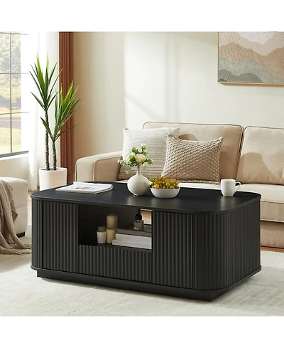 Streamdale Furniture Modern Oval Coffee Table with Drawers - Black