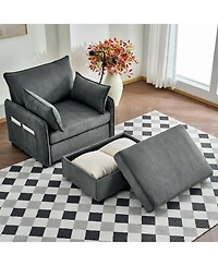 Streamdale Furniture 55" Corduroy Chaise Lounge with Ottoman & Storage - Grey