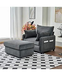 Streamdale Furniture 55" Corduroy Chaise Lounge with Ottoman & Storage - Grey