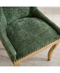 Streamdale Furniture Chenille Dining Chairs, Gold Legs, Rivet Trim, Green, Set of 2