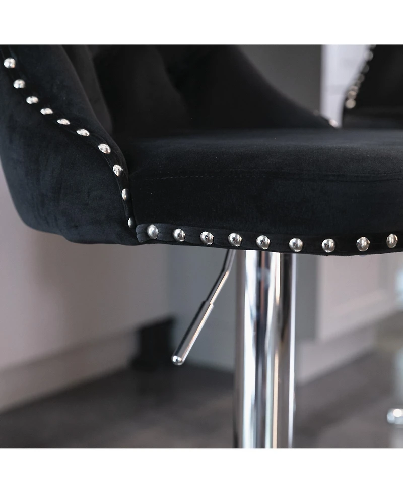 Streamdale Furniture Velvet Swivel Barstools, Adjustable Height, Chrome Base, Set of 2