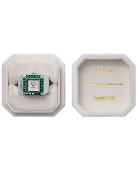 Breda Women's x Dalmata Time Ring Emerald Crystals and Stainless Steel Expandable Ring Watch, 15mm