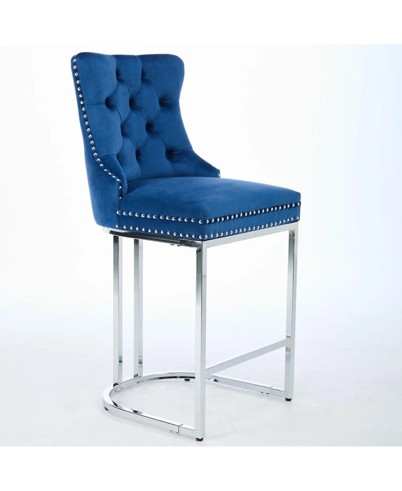 Streamdale Furniture + 25" 2-Pack + Velvet + Button Back + Counter Height Bar Stools