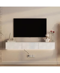 Streamdale Furniture Floating Tv Stand w/ Led, 67" Modern Entertainment Center, White