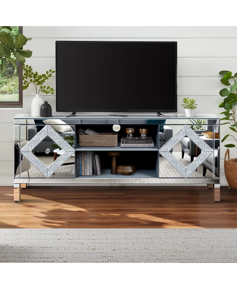 Streamdale Furniture Mirrored Tv Stand for 65+" TVs, Silver