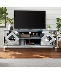 Streamdale Furniture Mirrored Tv Stand for 65+" TVs, Silver