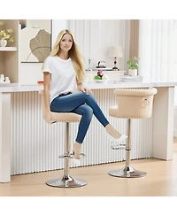 Streamdale Furniture Velvet Bar Stool Set of 2, Adjustable Swivel