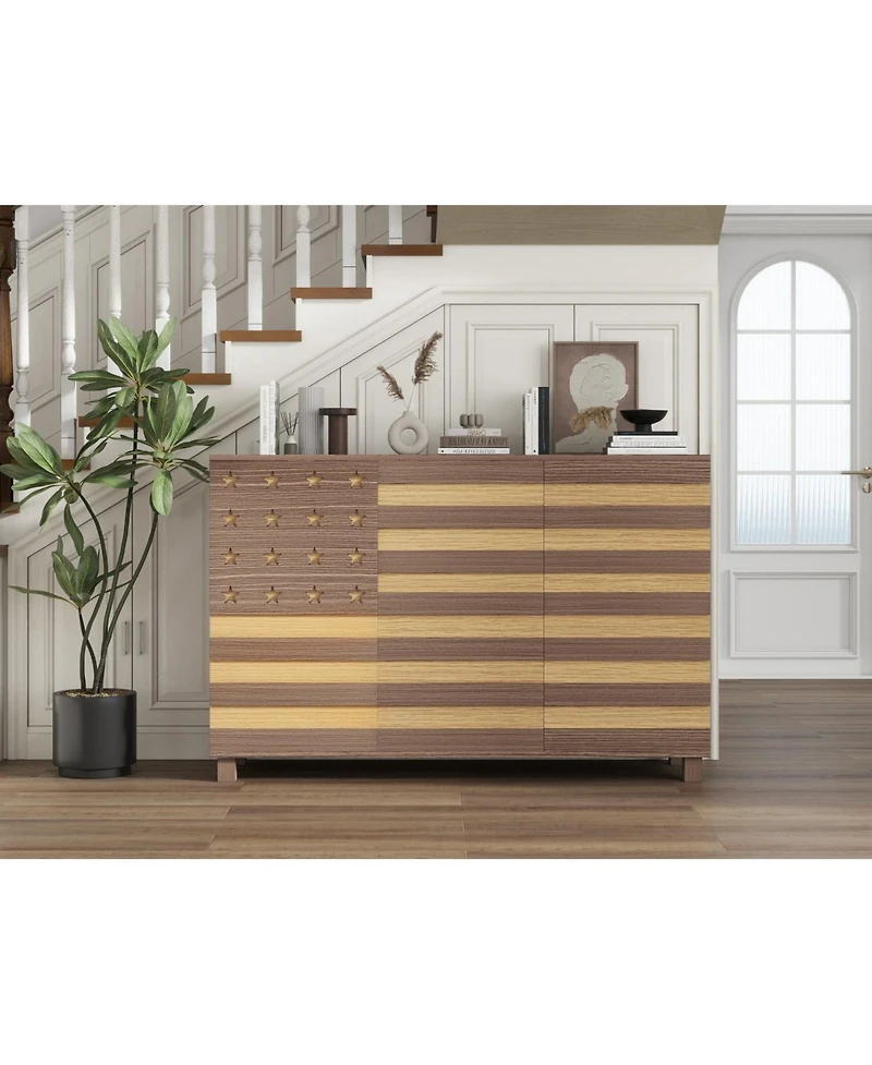 Streamdale Furniture 55" Buffet Sideboard Cabinet- Hand Carved, 2 Drawers, 3 Doors, Adjustable Shelves