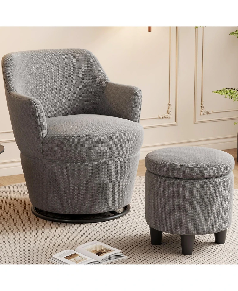 Streamdale Furniture 360 Swivel Accent Chair with Ottoman & Nail Trim