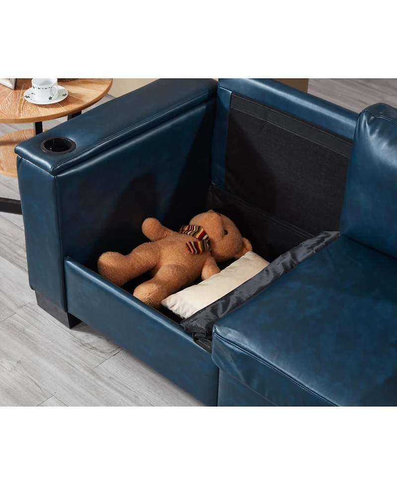 Streamdale Furniture Streamdale Modern Faux Leather Sofa with Cup Holder & Storage