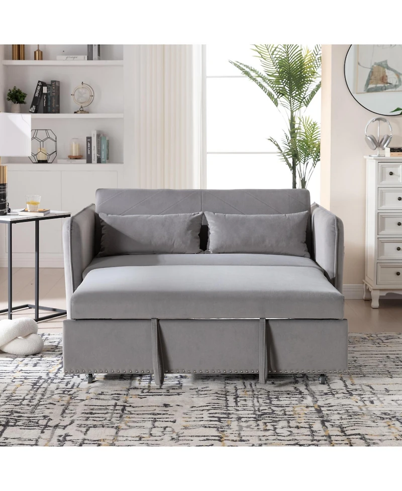 Streamdale Furniture Streamdale 55" Velvet Futon Sofa Bed with Pillows & Side Pockets