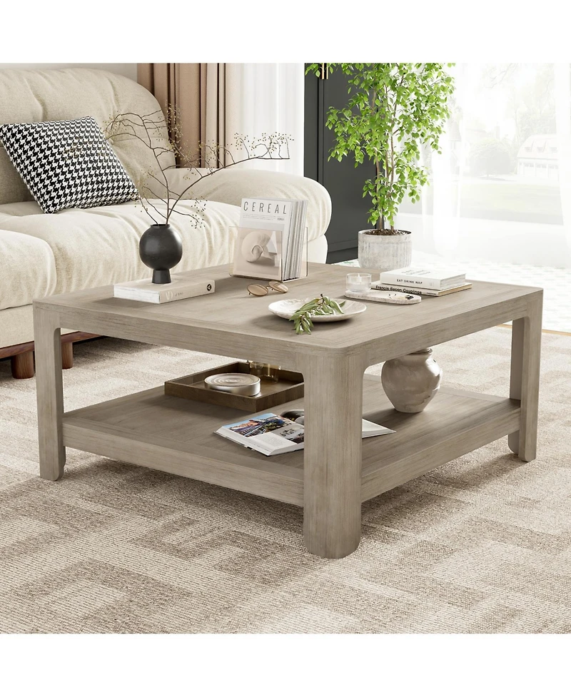 Streamdale Furniture Square Coffee Table With Storage,Light Ash