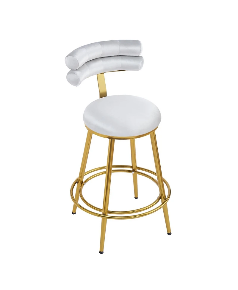 Streamdale Furniture Modern Velvet Counter Stool Set, Light Gray with Iron Frame, 27.65