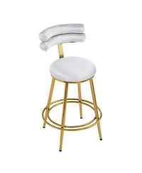 Streamdale Furniture Modern Velvet Counter Stool Set, Light Gray with Iron Frame, 27.65