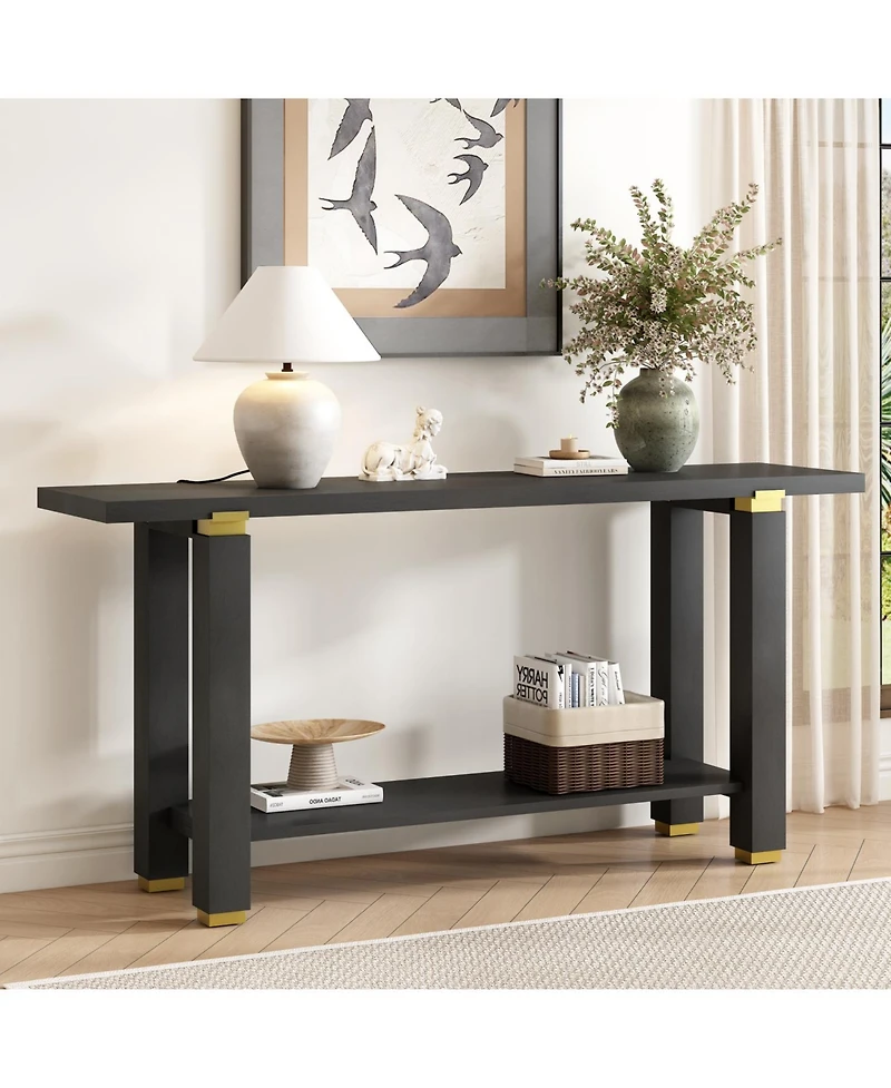 Streamdale Furniture Modern Console Table - Solid Wood Metal Accents Shelf